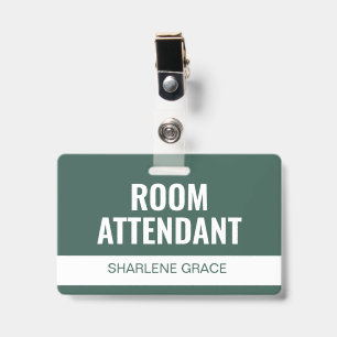Custom Green Hotel Room Attendant Employee ID Badge