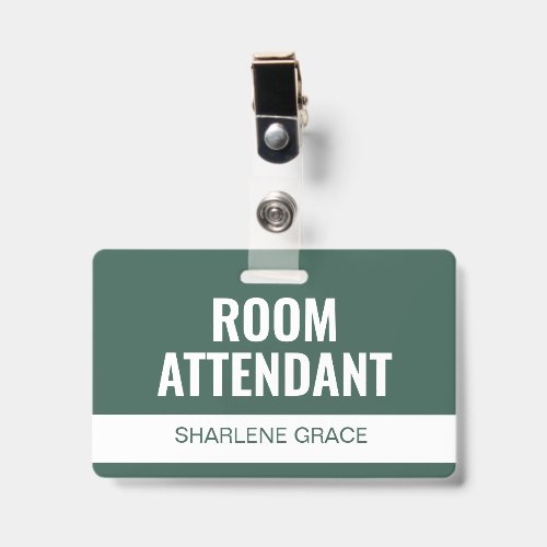 Custom Green Hotel Room Attendant Employee ID Badge
