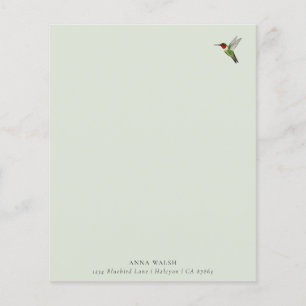 Custom Green Hummingbird Stationery Paper