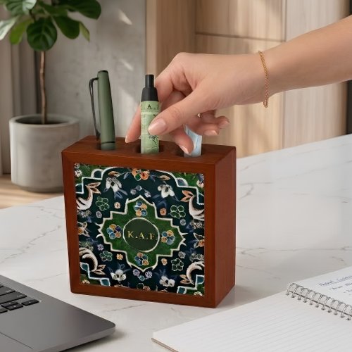 Custom Green Islamic Madinah Carpet Desk Organizer