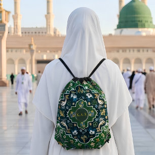 Custom Green Islamic Madinah Carpet Umrah Hajj Drawstring Bag