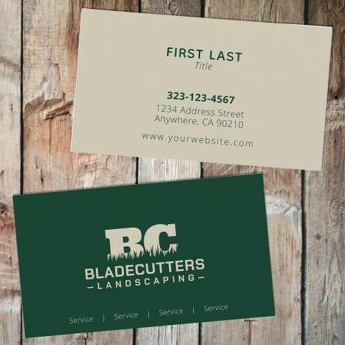 Custom Green Landscaping Lawn Care Business Cards