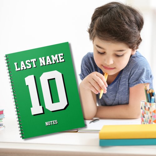 Custom Green Last Name Sports Jersey Number  Notebook