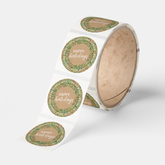 Custom Green Laurel Mistletoe Leaves Wreath Classic Round Sticker (Roll)
