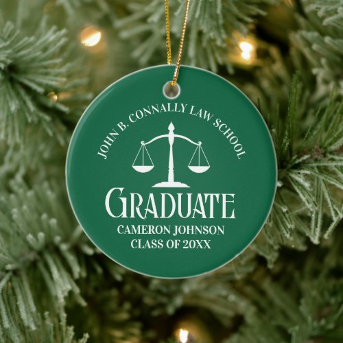Custom Green Law School Graduate Photo Christmas Ceramic Ornament