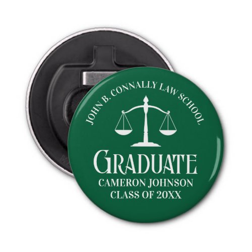 Custom Green Law School Graduation Keepsake Bottle Opener