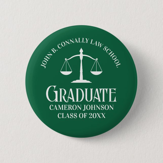 Custom Green Law School Graduation Keepsake Button (Front)
