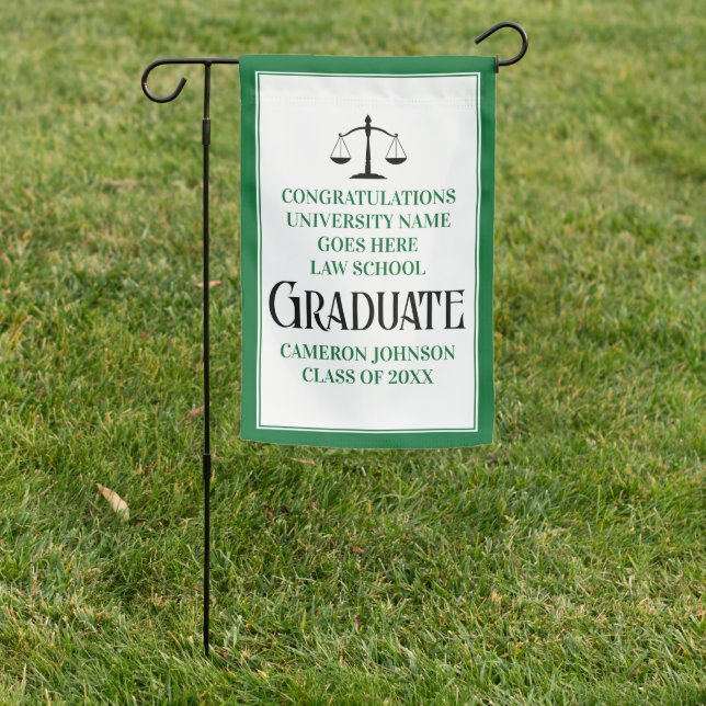 Custom Green Law School Graduation Party Garden Flag (In SItu)