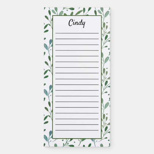 Custom Green Leaf Pattern Lined Magnetic Notepad