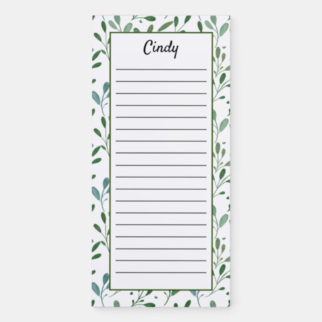 Custom Green Leaf Pattern Lined Magnetic Notepad (Front)