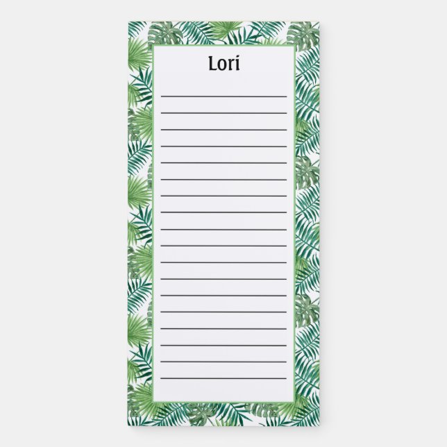 Custom Green Leaf Pattern Lined Magnetic Notepad (Front)