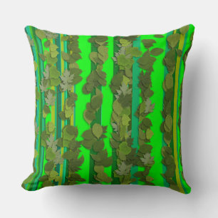 Custom Green Leaves Stripe Pattern Sofa Pillow