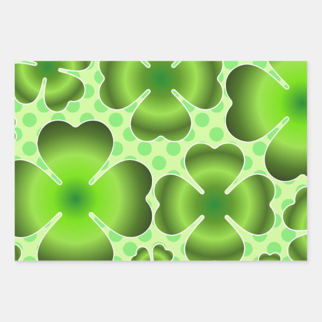 Custom Green Lucky Clover Pattern Gift Wrapping Paper Sheets (Front)
