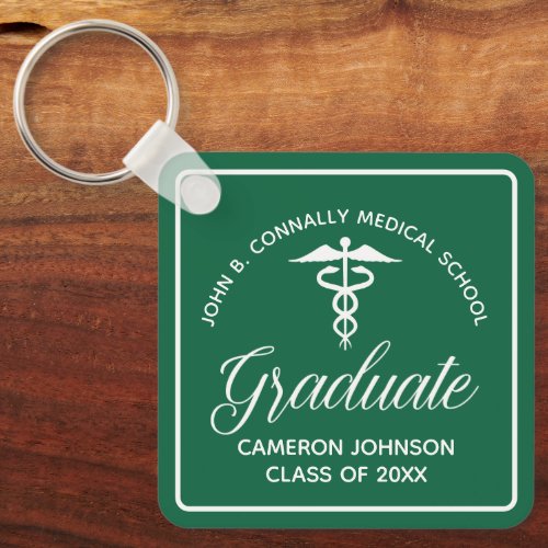 Custom Green Medical School Graduation Keepsake Keychain