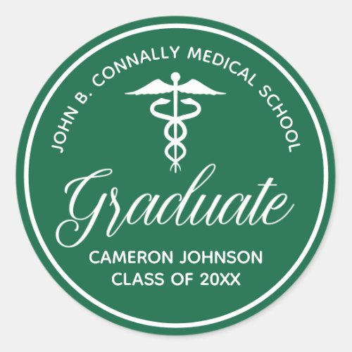 Custom Green Medical School Graduation Party Classic Round Sticker