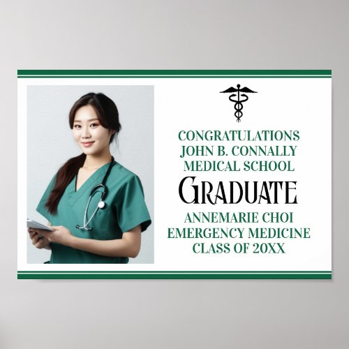 Custom Green Medical School Photo Graduation Party Poster