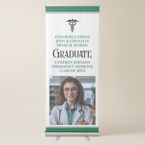 Custom Green Medical School Photo Graduation Party Retractable Banner