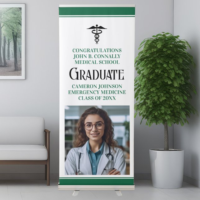 Custom Green Medical School Photo Graduation Party Retractable Banner (Creator Uploaded)