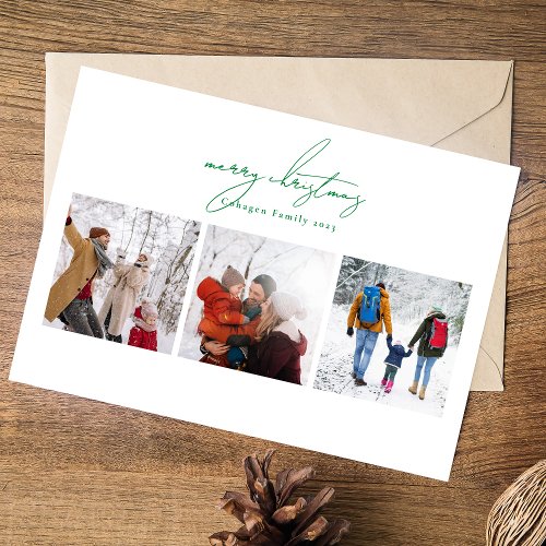 custom green merry christmas 6 photo collage happy holiday card