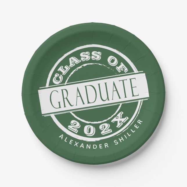 Custom Green Modern Graduate Graduation Party  Paper Plates (Front)