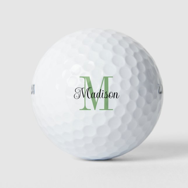 Custom Green Monogram Initial Black Name Golf Balls (Front)