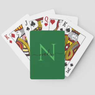 Custom Green Monogram Name Playing Cards 