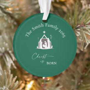 Custom Green Nativity Photo Acrylic Christmas Ornament