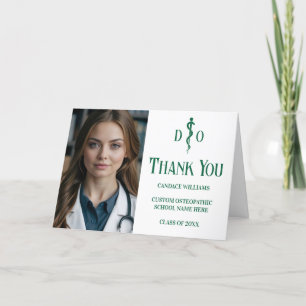 Custom Green Osteopathic Medical Doctor Photo Letterpress Thank You Card