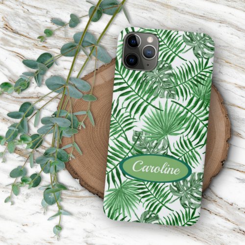 Custom Green Palm Leaves Tropical Summer Pattern iPhone 15 Pro Max Case