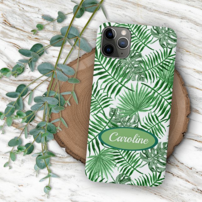 Custom Green Palm Leaves Tropical Summer Pattern iPhone Case (Creator Uploaded)