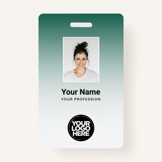 Custom Green Photo Bar Code Logo Name Gradient Badge (Front)