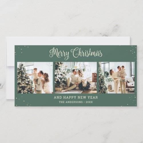Custom Green Photo Collage Merry Christmas Cards
