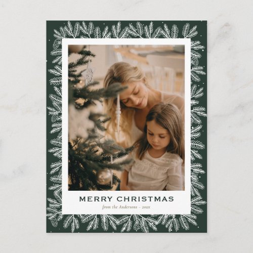 Custom Green Pine Tree Cones Photo Christmas Holiday Postcard