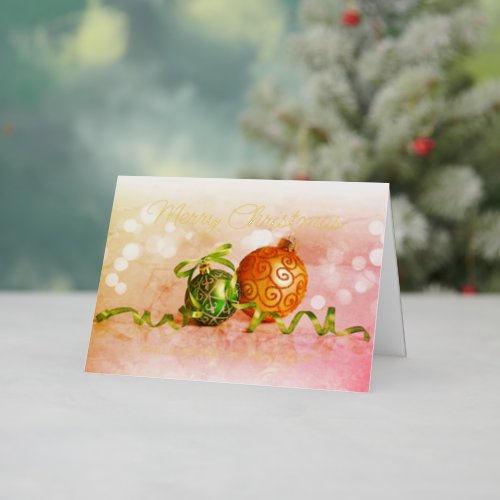 Custom Green Pink Orange Gold Tree Ornaments Gold Foil Holiday Card