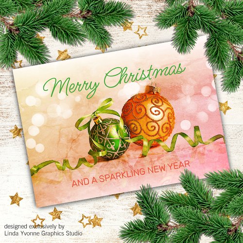 Custom Green Pink Orange Gold Tree Ornaments Holid Holiday Card
