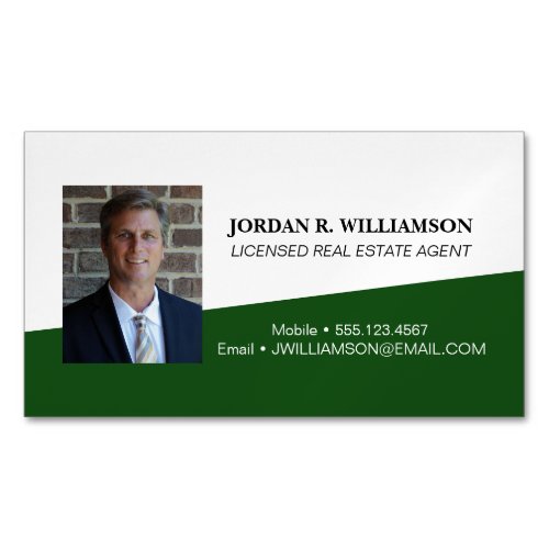 Custom Green Real estate agent contact info Photo Business Card Magnet