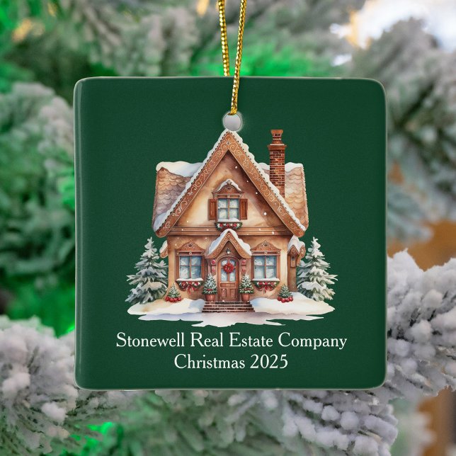 Custom Green Real Estate Business Christmas Ceramic Ornament (Creator Uploaded)
