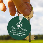 Custom Green Real Estate Company House Realtor Keychain<br><div class="desc">This professional realtor keychain is custom made with your real estate company name under the modern cursive script and house image. These chic minimalist green realty business promotional items feature a house logo image for home builder or realty agent company marketing.</div>