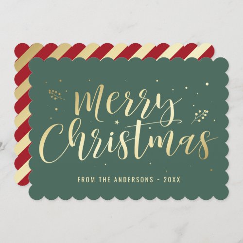 Custom Green Red Gold Calligraphy Christmas Cards