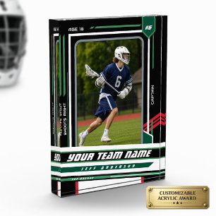 Custom Green & Red Lacrosse Player Personalized Acrylic Award