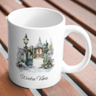 Custom Green Red Snow Winter Christmas Village Coffee Mug