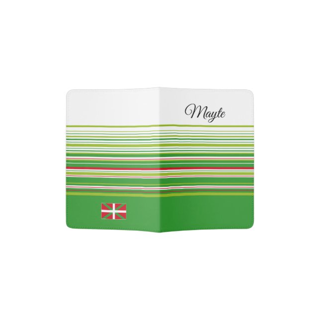 Custom, green red striped pattern + Ikurriña flag: Passport Holder (Opened)