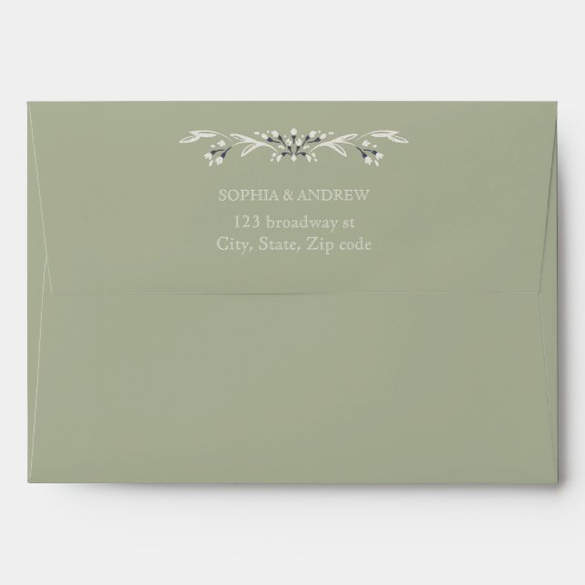 Custom Green return address & rustic floral liner Envelope (Back (Top Flap))