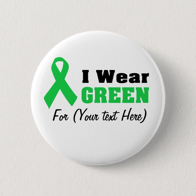 Custom Green Ribbon Awareness  Button (Front)
