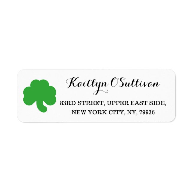 Custom Green Shamrock Clover Irish St Patricks Day Label (Front)