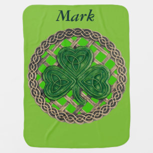 Custom Green Shamrock On Celtic Knots Baby Blanket