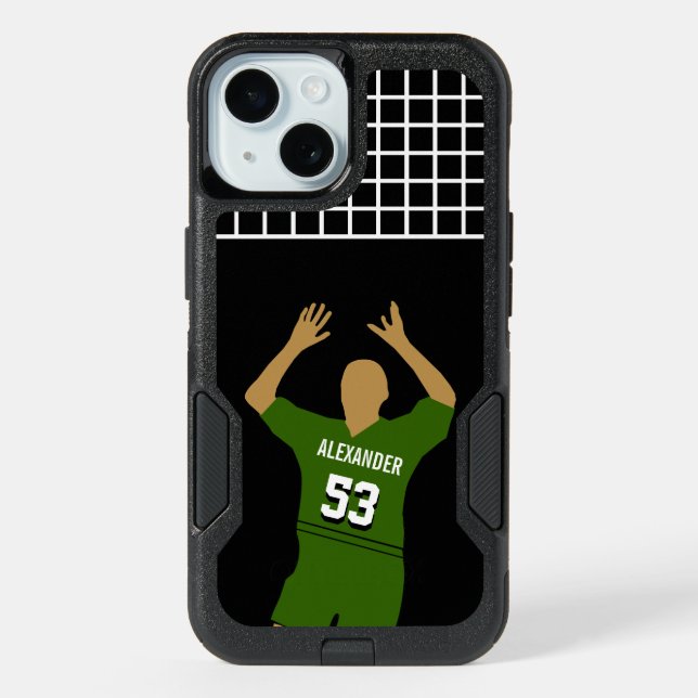 Custom Green Sports Jersey Volleyball Player Name iPhone 15 Case (Back)