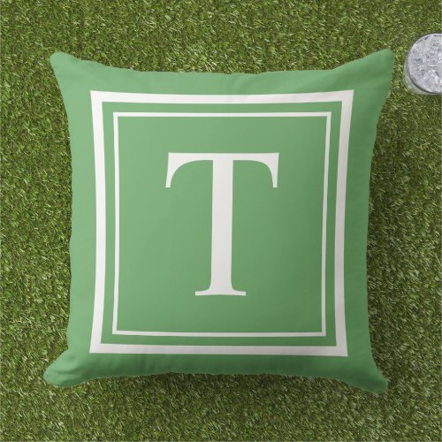 Custom Green Square Monogram Initial Letter Outdoor Pillow