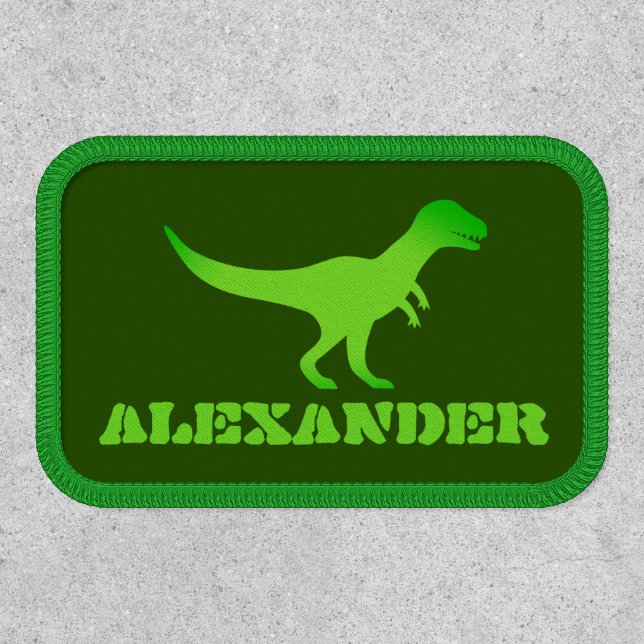 Custom green t-rex dinosaur clothes patch for kids (Front)