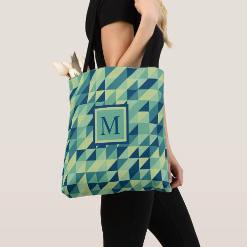 Custom Green Teal Blue Yellow Triangle Geometric Tote Bag